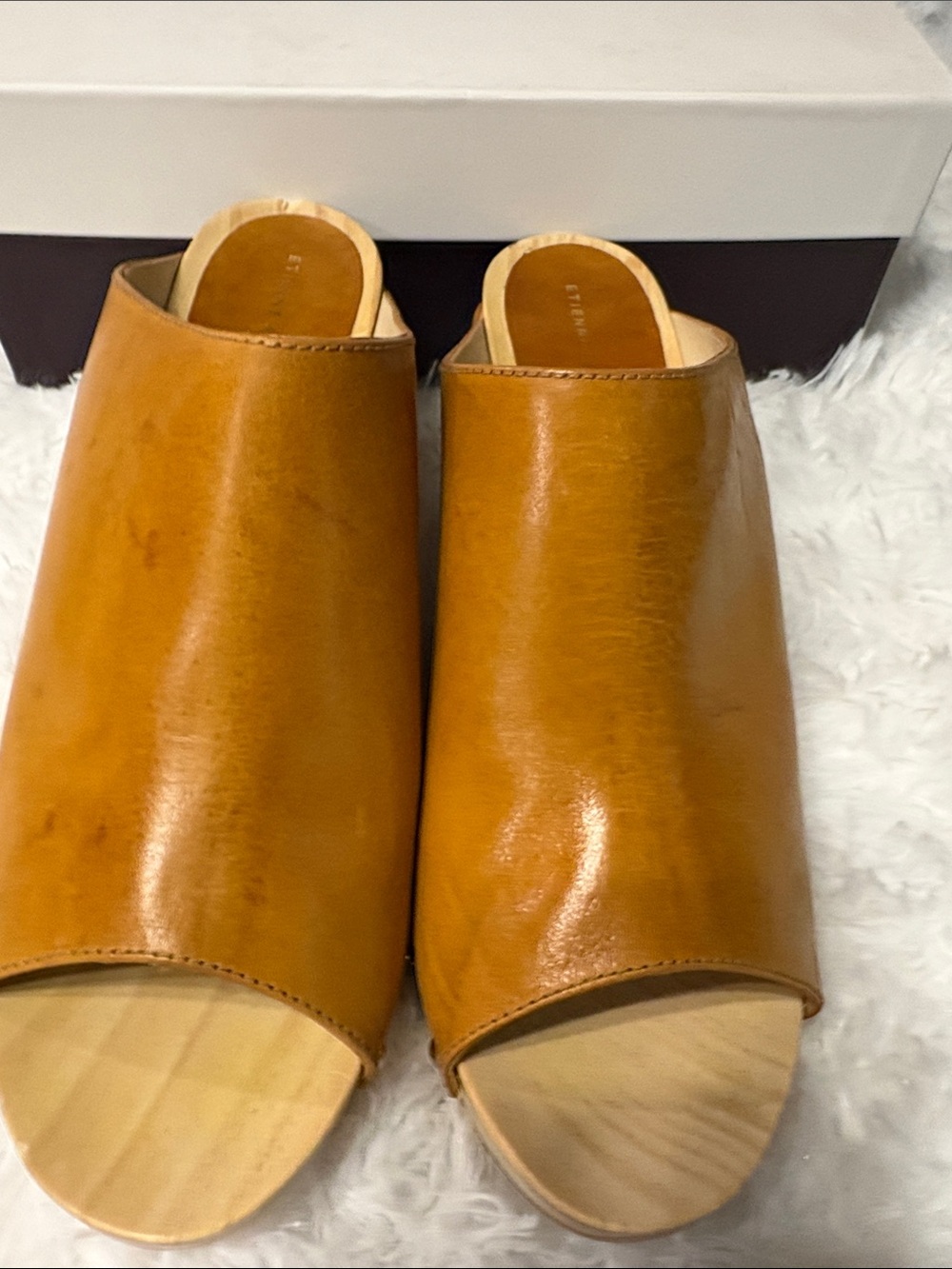 Etienne Aigner Cognac Leather Stud Clog Mule - Picture 3 of 6